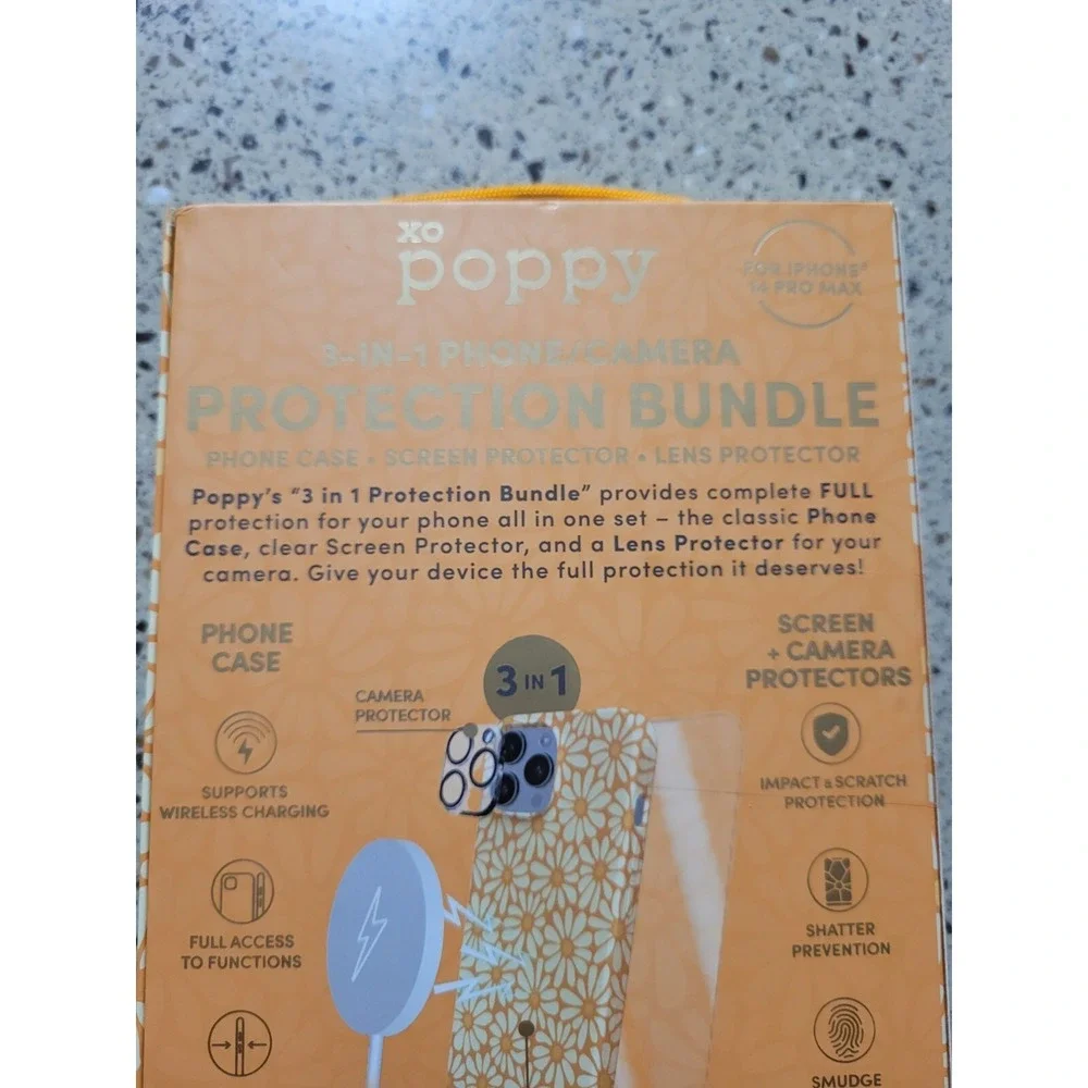 XO Poppy iPhone 14 Pro Max 3 In 1 Magsafe Daisy Case, Screen & Lens Protector